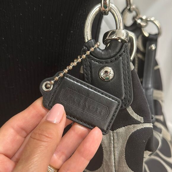 Coach Kristin Signature Logo Bag Black Gray Shoulder & Crossbody Sateen Leather - Picture 11 of 14